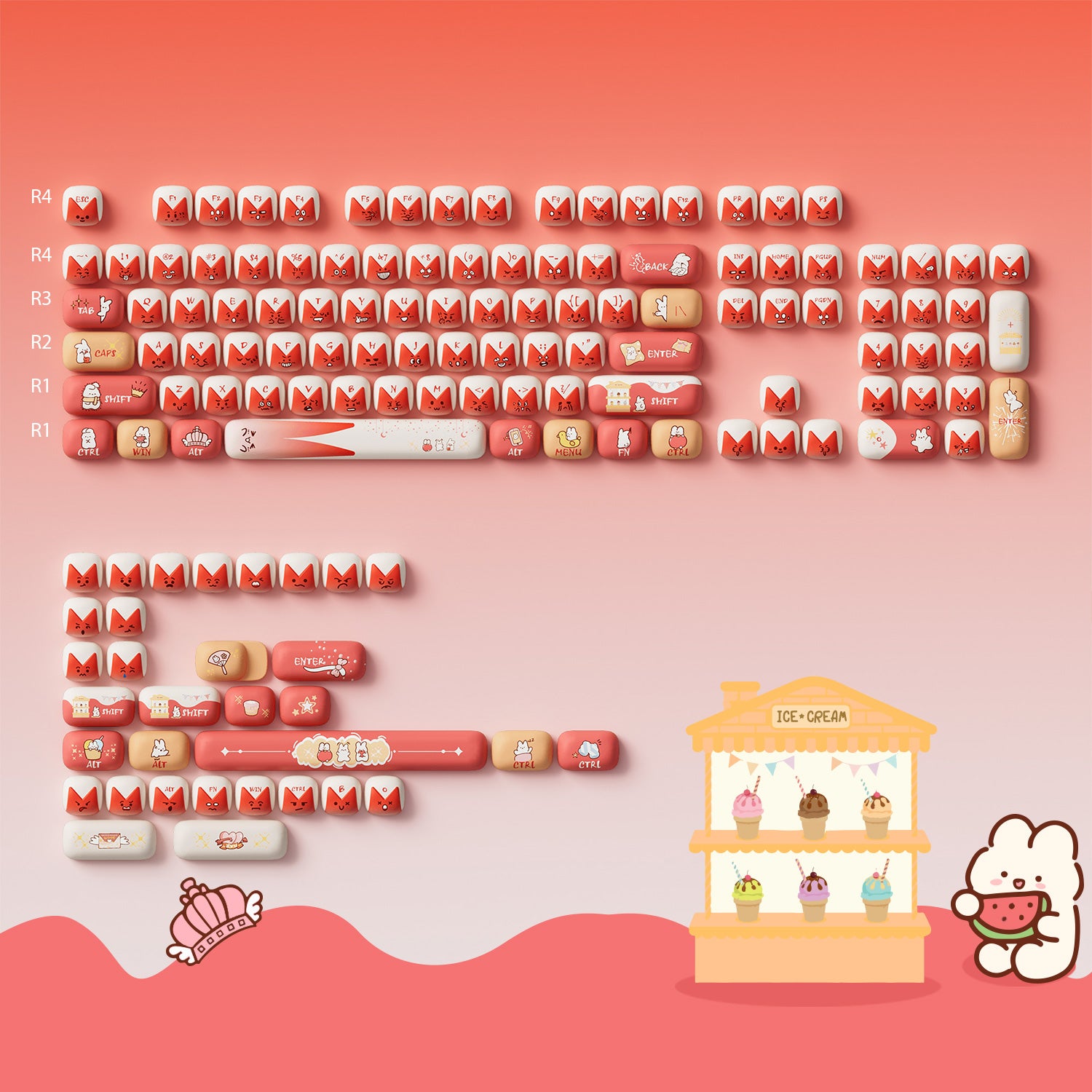 Akko-Bunny-Apple-Keycap-Set