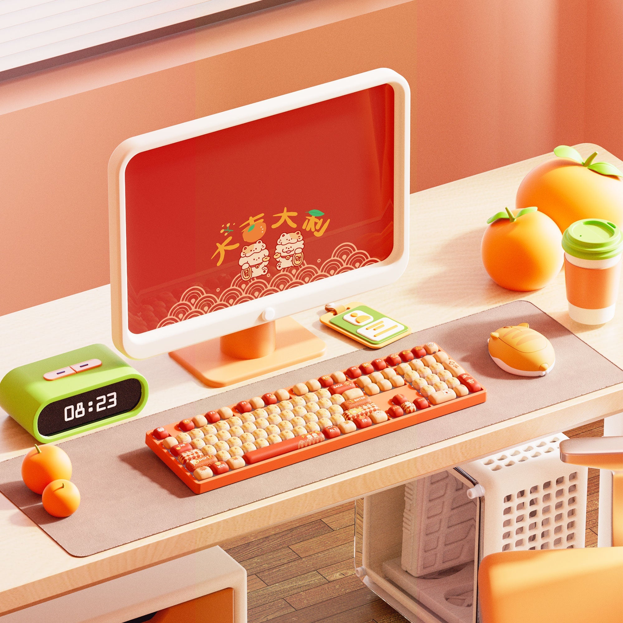 Lucky Tangerine Keycap Set on the Keyboard