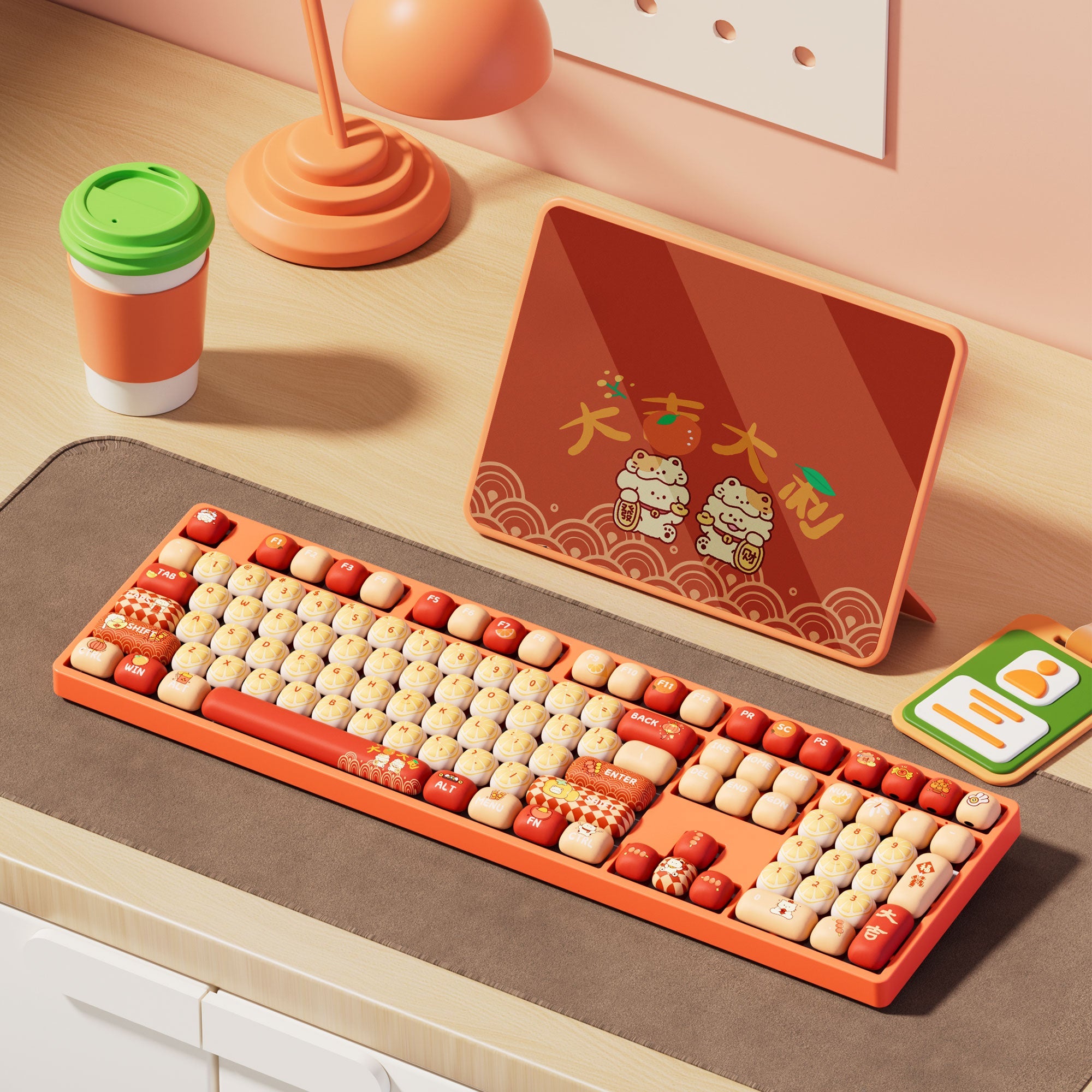 Lucky Tangerine Keycap Set on the Keyboard Details