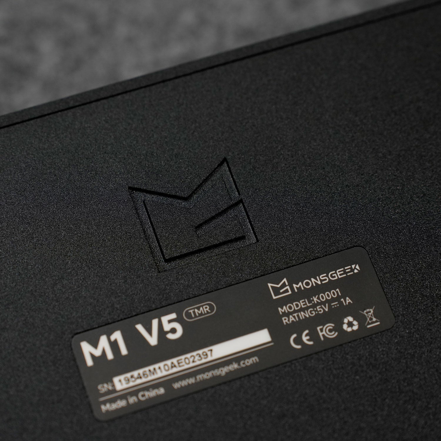 Close-up of a black MonsGeek M1 V5 HE Magnetic Keyboard